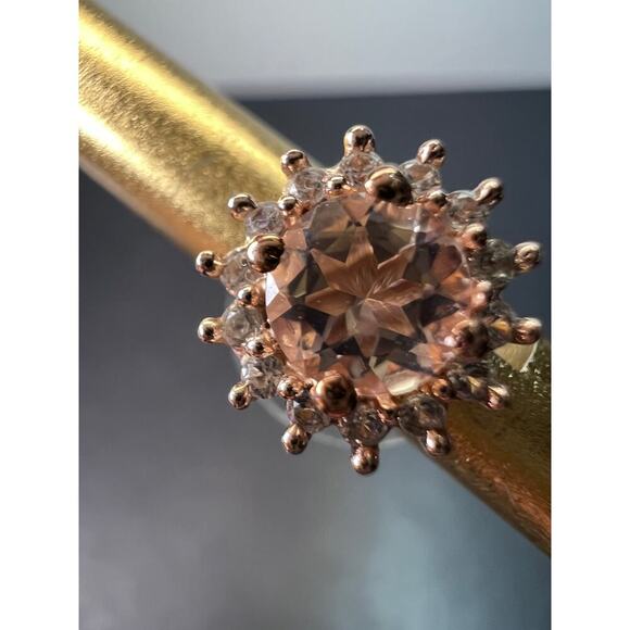 morganite and white topaz halo stud earrings in rose gold over sterling - Picture 7 of 11